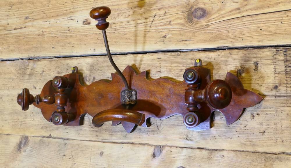 French Turned Wood Hat and Coat Wall Rack View V