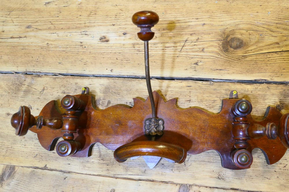 French Turned Wood Hat and Coat Wall Rack View VI