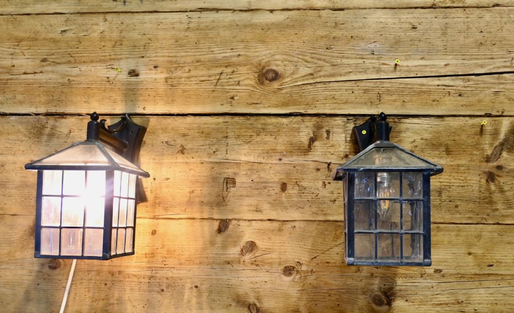 A Superb Pair of Leaded Glass Wall Lanterns