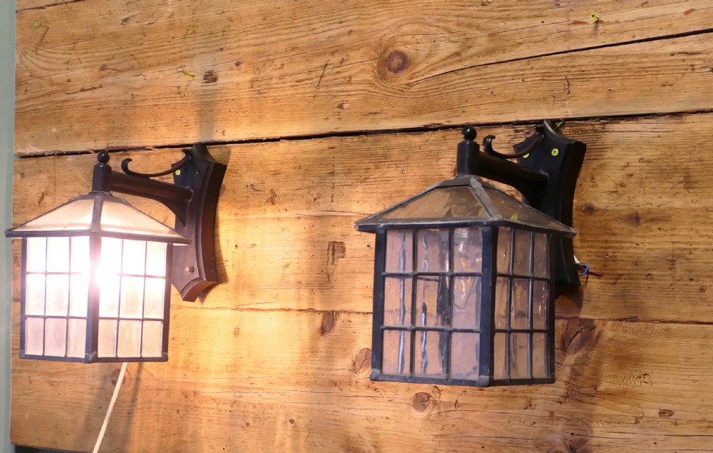 A Superb Pair of Leaded Glass Wall Lanterns View V