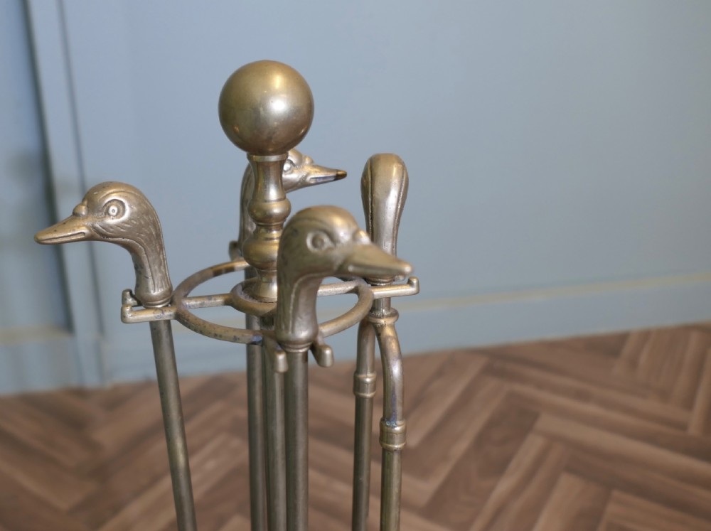 Brass Fireside Companion Set, Fireside Tools with Ducks View III