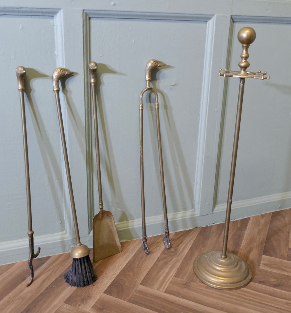 Brass Fireside Companion Set, Fireside Tools with Ducks View IV