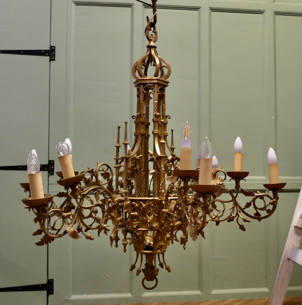 Very Large Gothic Gilt Church Chandelier View VI