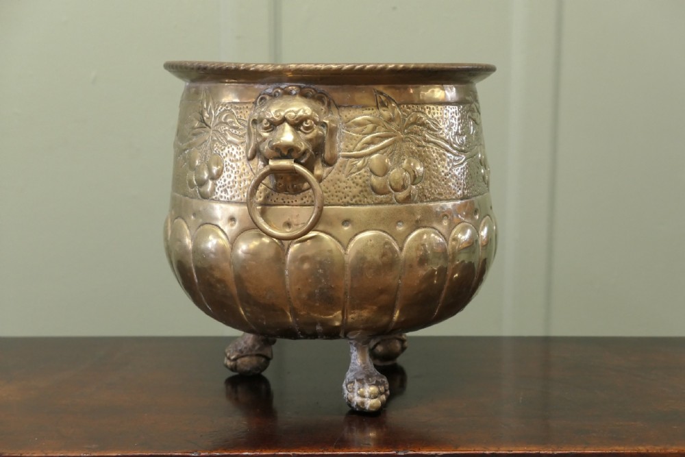 Gothic Brass Jardiniere with Temple Lions