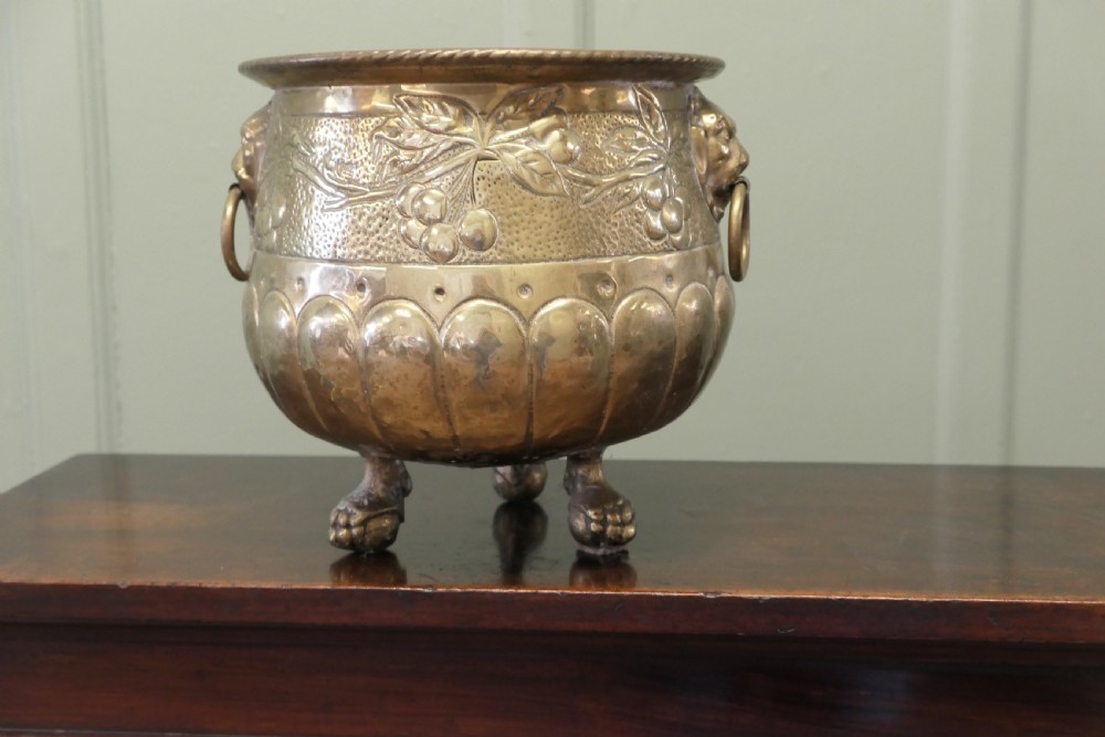 Gothic Brass Jardiniere with Temple Lions View II