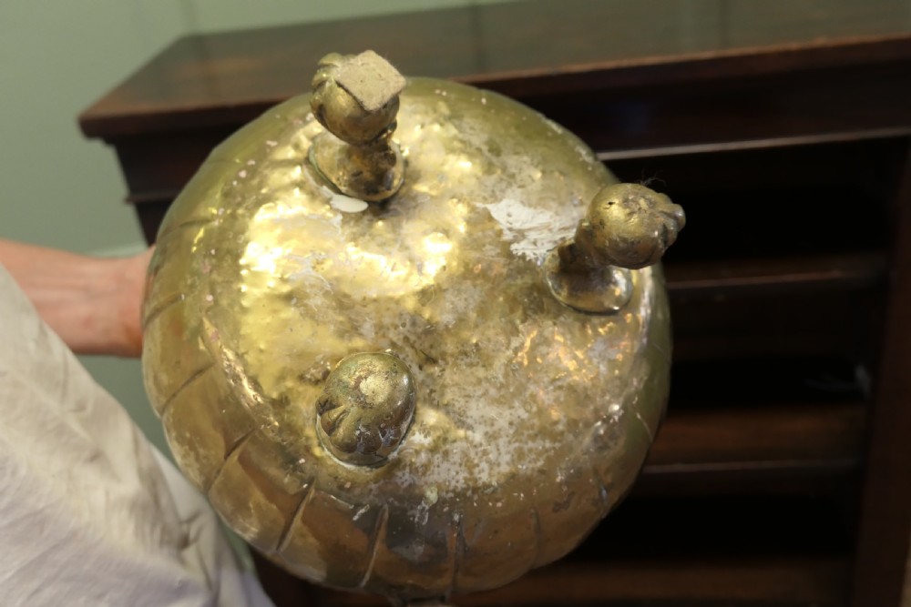 Gothic Brass Jardiniere with Temple Lions View V