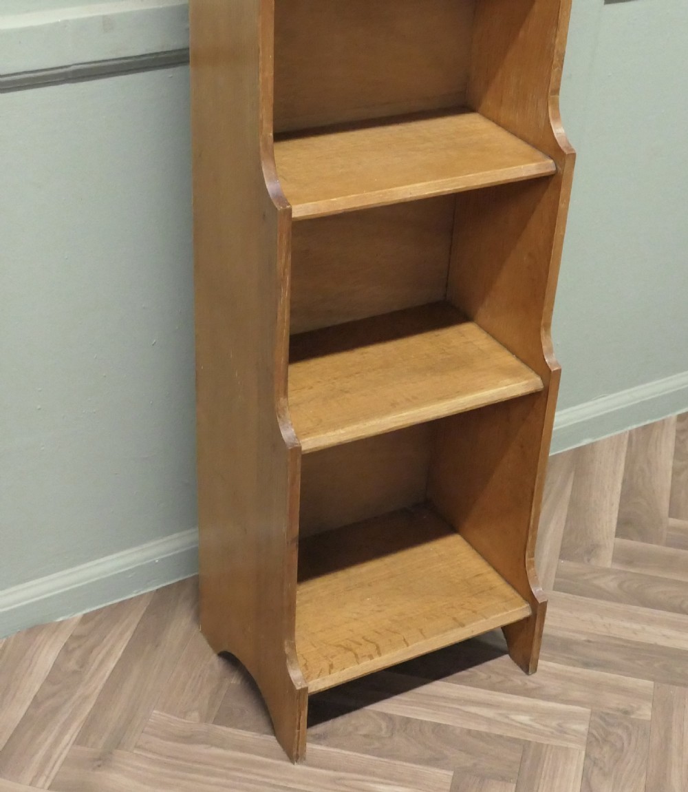 Art Deco Tall Slim Golden Oak Bookcase. View V