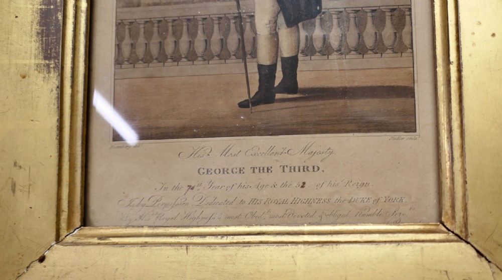 An early nineteenth-century framed print depicting King George III in profile, held within a broad gilt wood frame. View II