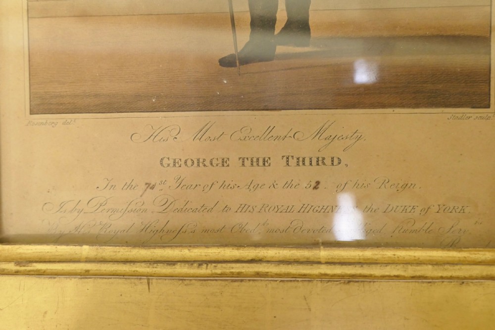 An early nineteenth-century framed print depicting King George III in profile, held within a broad gilt wood frame. View V