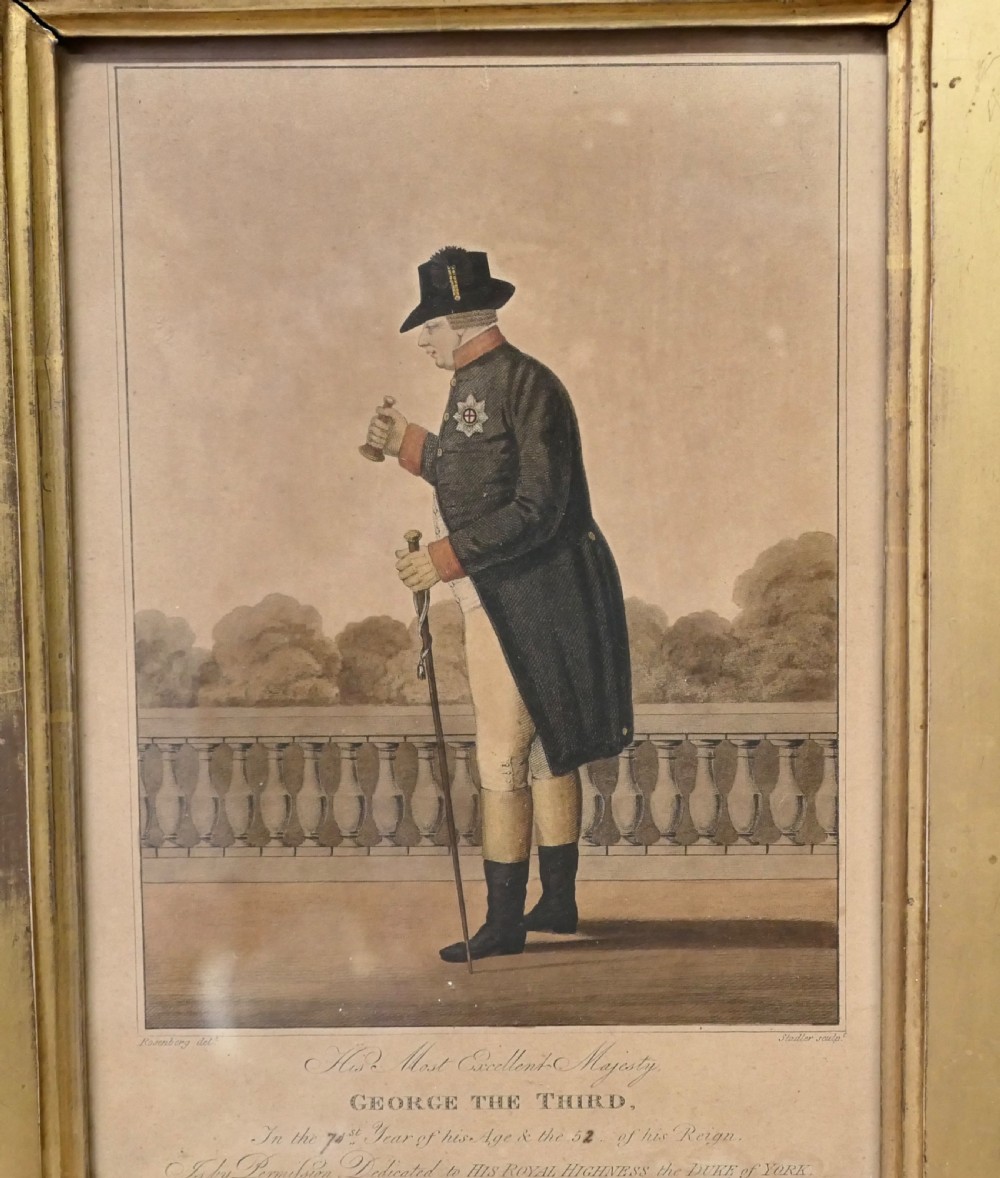 An early nineteenth-century framed print depicting King George III in profile, held within a broad gilt wood frame. View VI