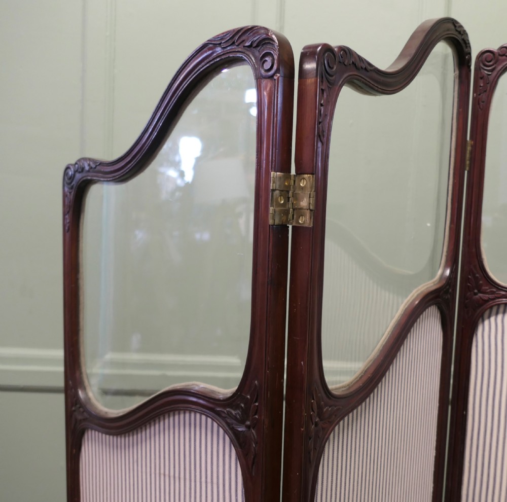 19th Century Carved Upholstered Dressing Screen View V