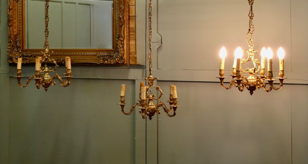 A Set of 3 French Gilded Brass Chandeliers View III