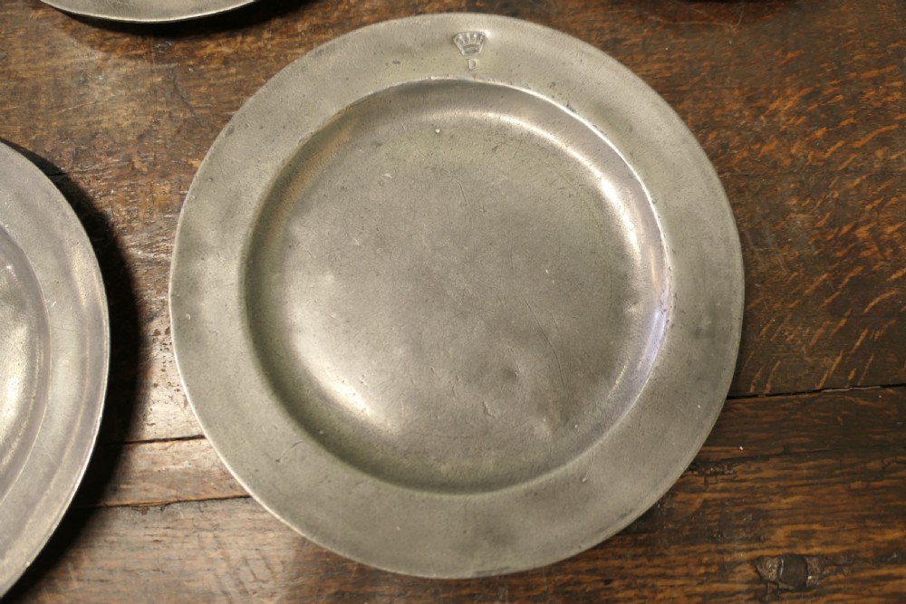 5 Pewter Chargers, Embossed with a “Crown over D” View III