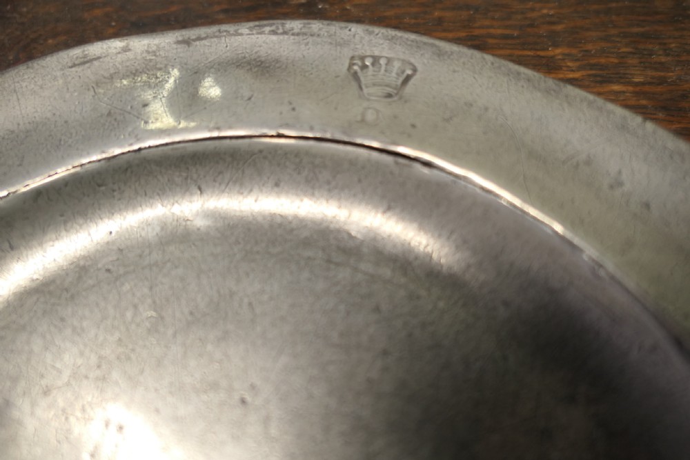 5 Pewter Chargers, Embossed with a “Crown over D” View V