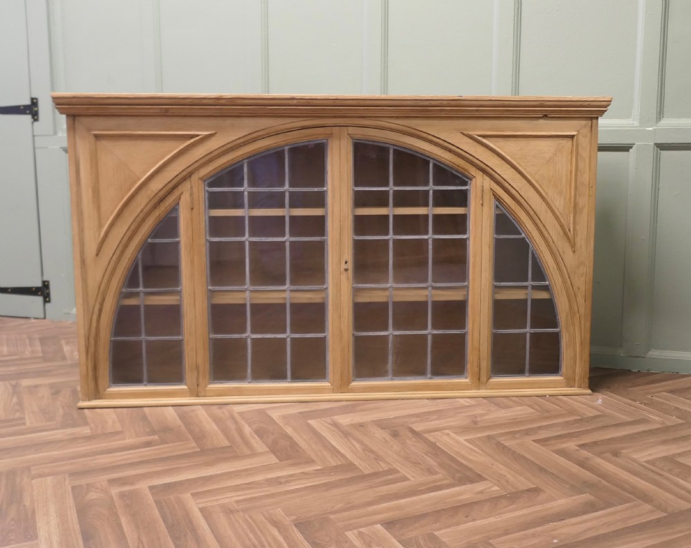 Arts & Crafts Leaded Glass Arched Pine Cupboard 
