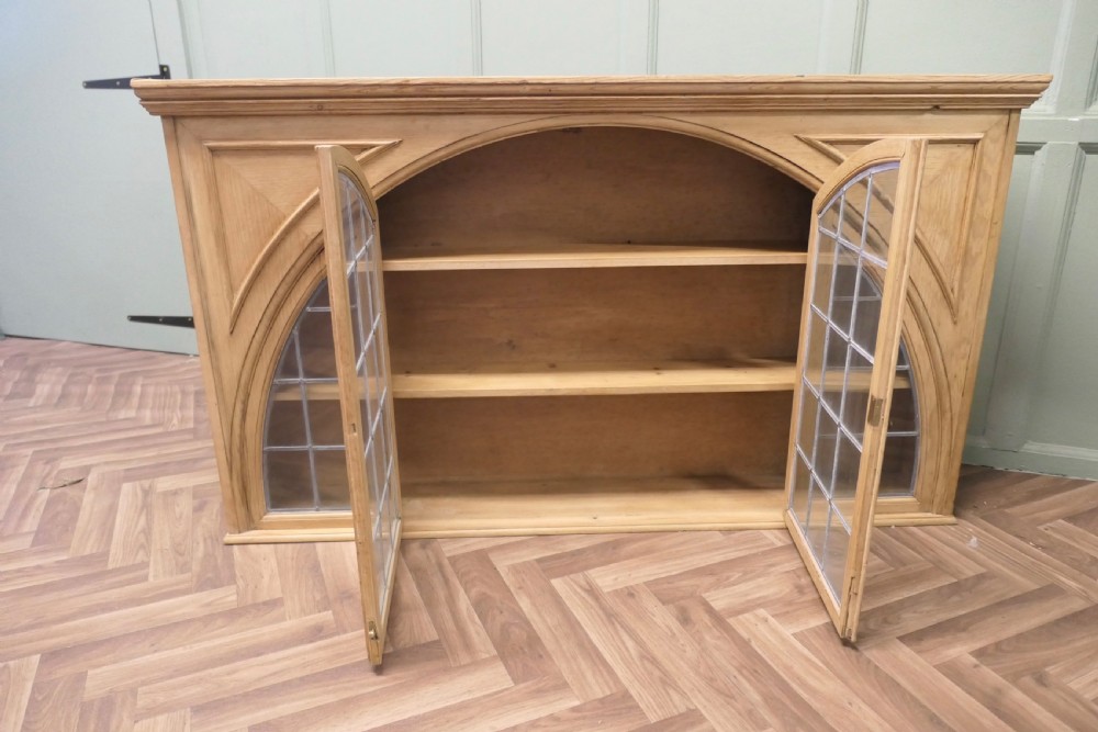 Arts & Crafts Leaded Glass Arched Pine Cupboard  View II