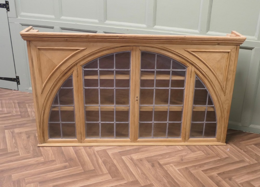 Arts & Crafts Leaded Glass Arched Pine Cupboard  View III
