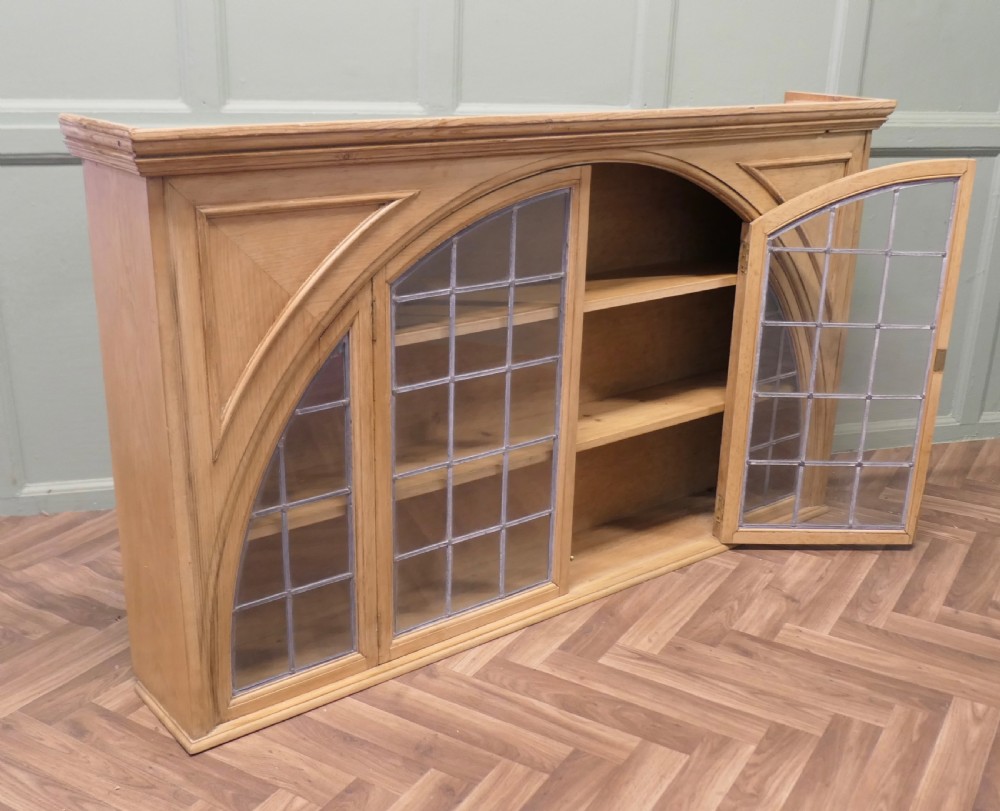 Arts & Crafts Leaded Glass Arched Pine Cupboard  View IV