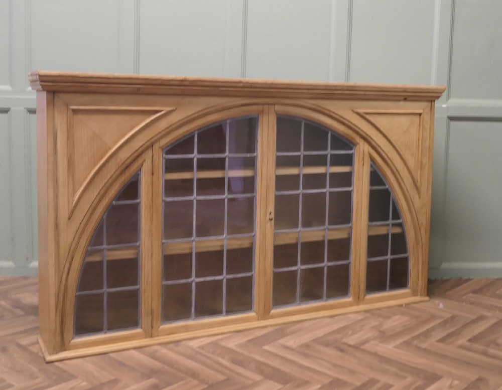 Arts & Crafts Leaded Glass Arched Pine Cupboard  View V