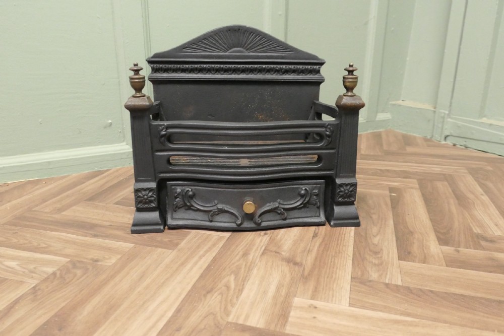 Art Deco Style Free Standing Fire Basket with Decorative Back and Ash Pan
