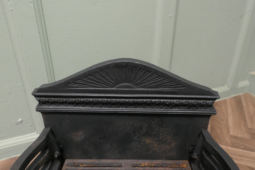 Art Deco Style Free Standing Fire Basket with Decorative Back and Ash Pan View II