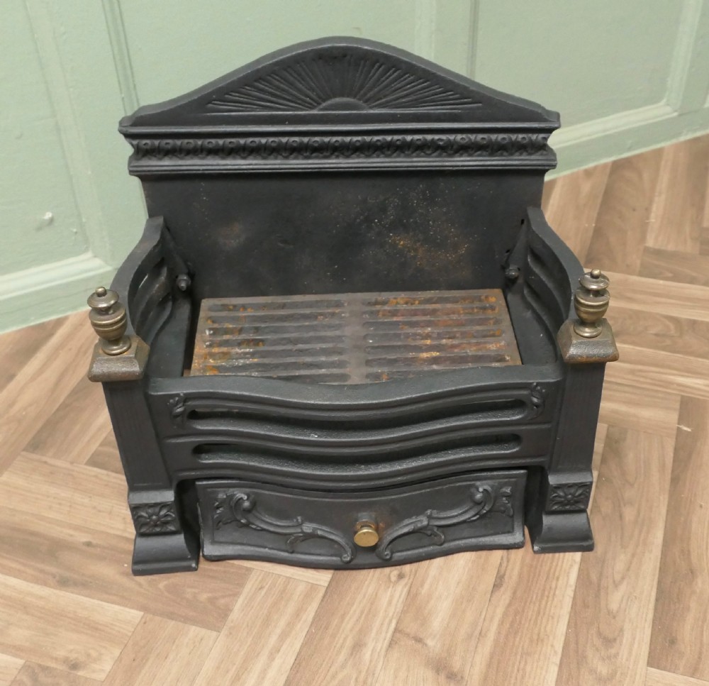 Art Deco Style Free Standing Fire Basket with Decorative Back and Ash Pan View III
