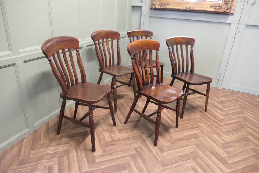 5 Victorian Slat Back Farmhouse Kitchen Chairs View III