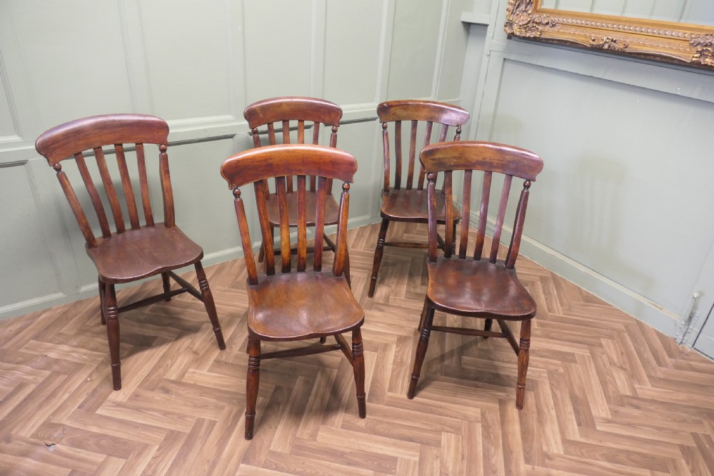 5 Victorian Slat Back Farmhouse Kitchen Chairs View V