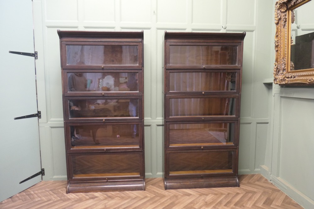 A Pair of 5 Stack Waterfall Oak Barristers Bookcases by Gunn