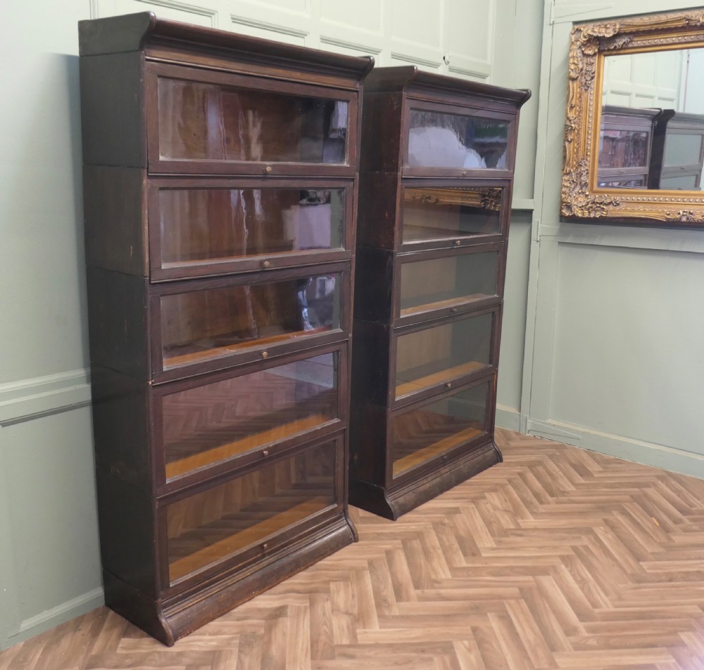 A Pair of 5 Stack Waterfall Oak Barristers Bookcases by Gunn View II