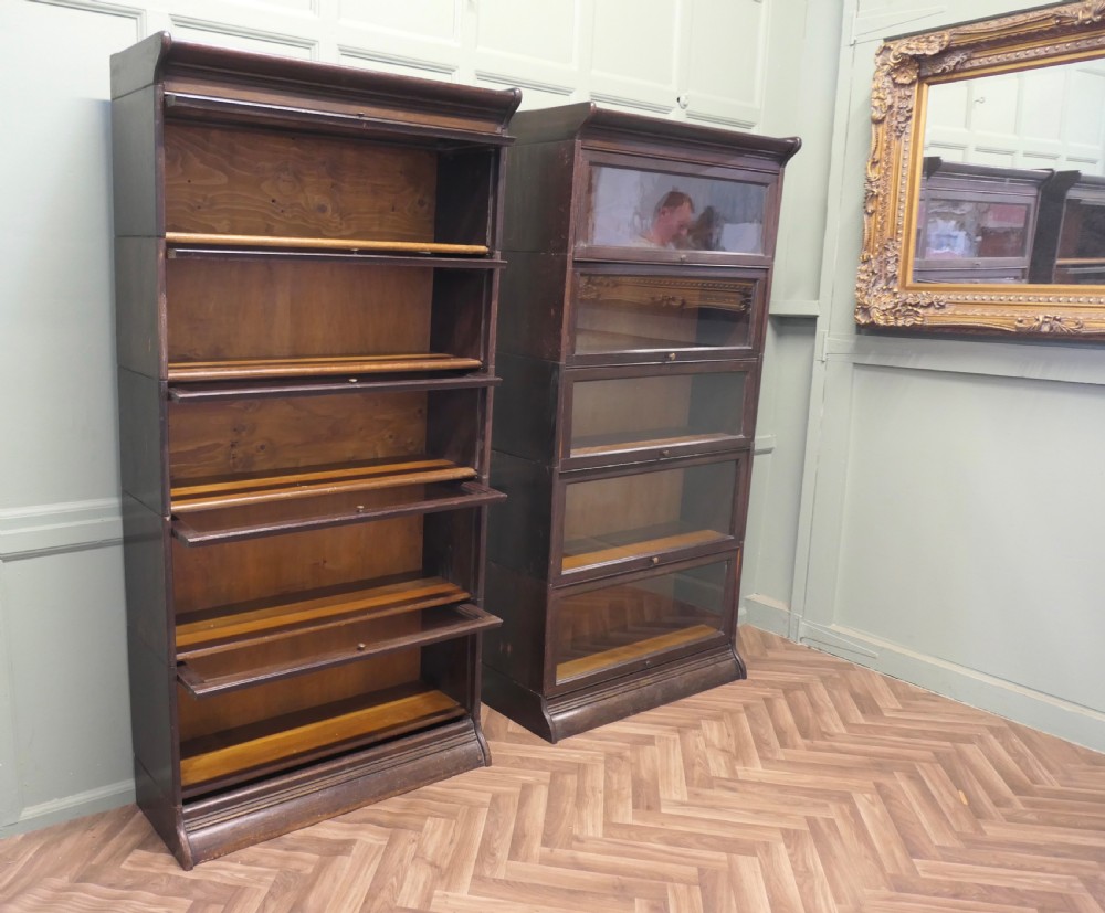 A Pair of 5 Stack Waterfall Oak Barristers Bookcases by Gunn View III