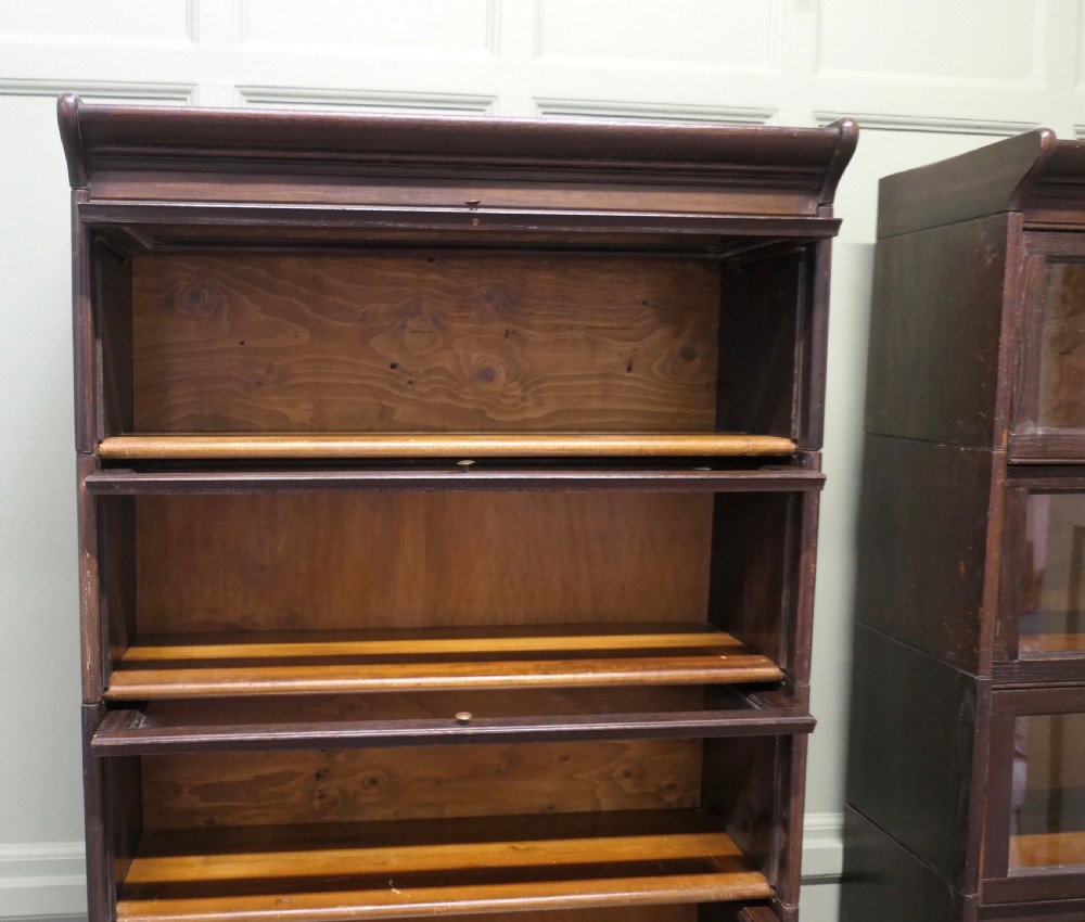 A Pair of 5 Stack Waterfall Oak Barristers Bookcases by Gunn View VI