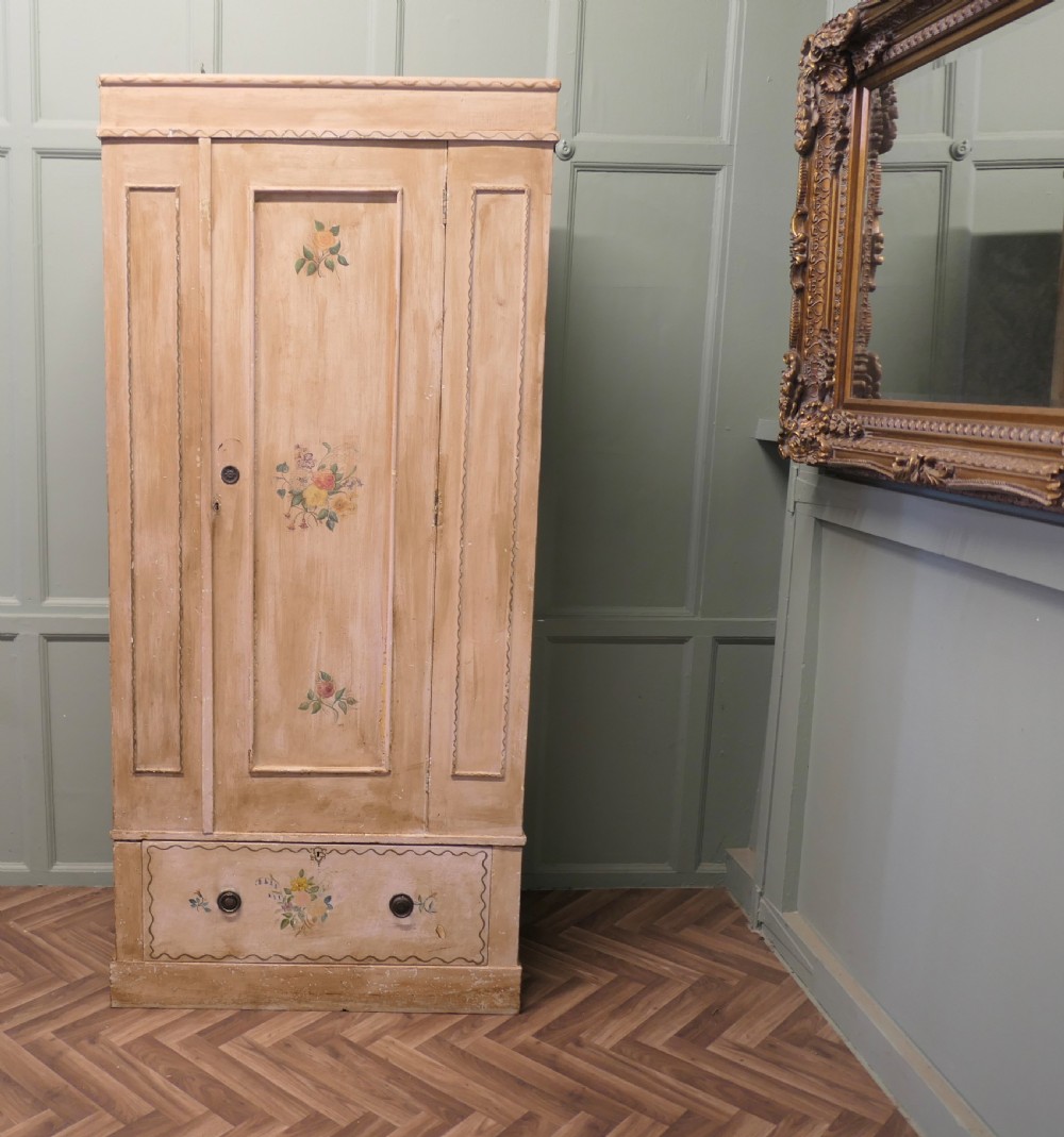 Hand Painted Single Wardrobe Decorated with Flowers