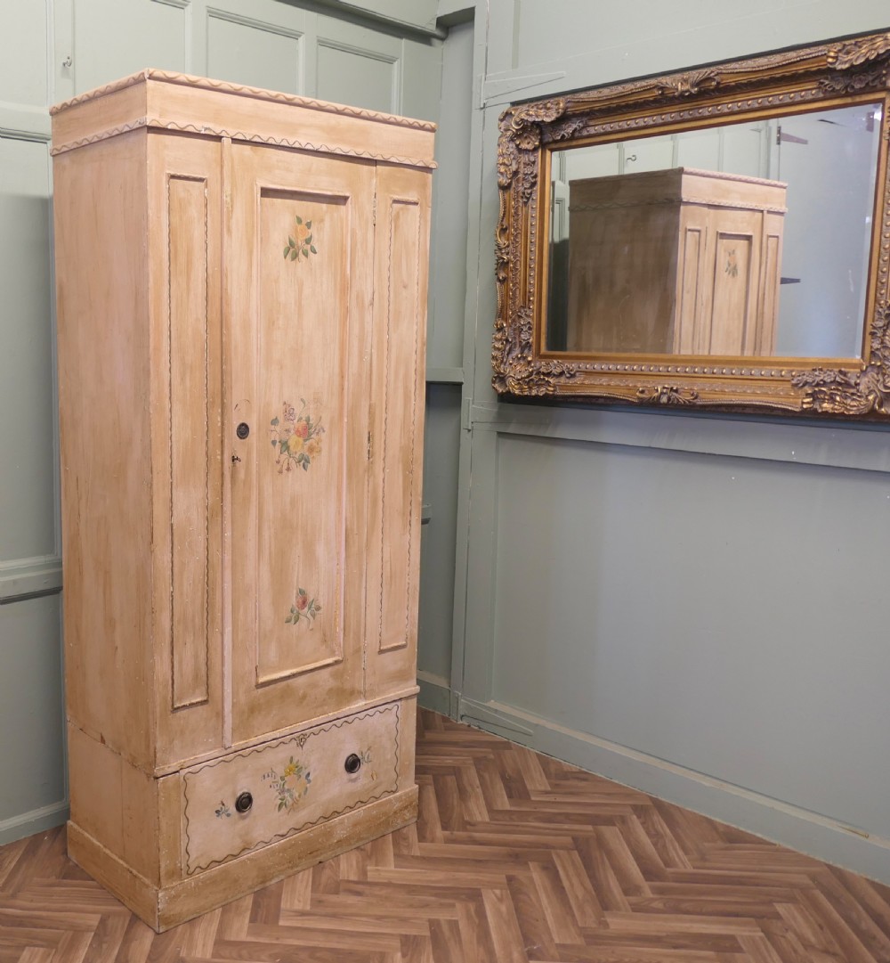 Hand Painted Single Wardrobe Decorated with Flowers View VI