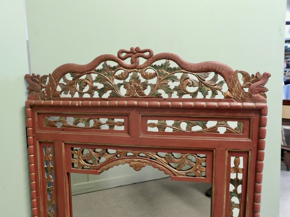 19th Century Oriental Painted Red Lacquer Mirror View II