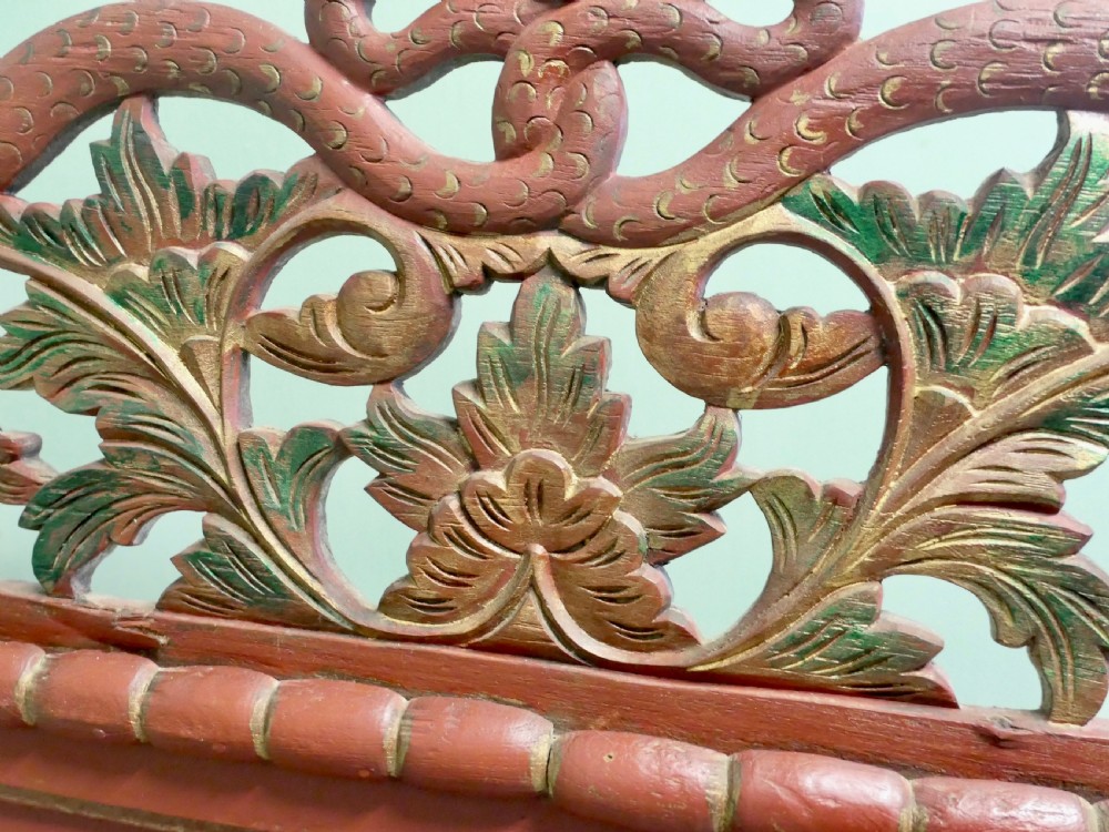 19th Century Oriental Painted Red Lacquer Mirror View III