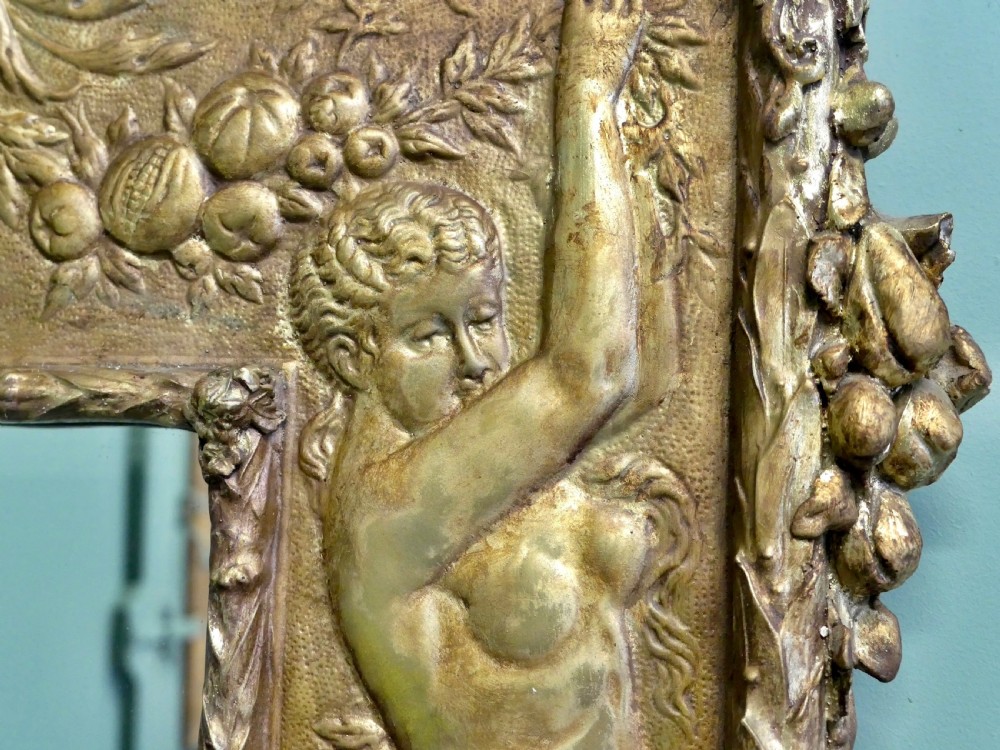 Art Nouveau Hand Beaten Brass Wall Mirror, Girandole Bacchus & Nymphs View II