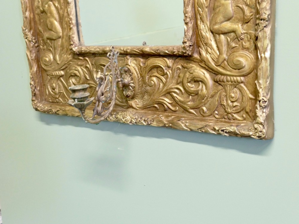 Art Nouveau Hand Beaten Brass Wall Mirror, Girandole Bacchus & Nymphs View III