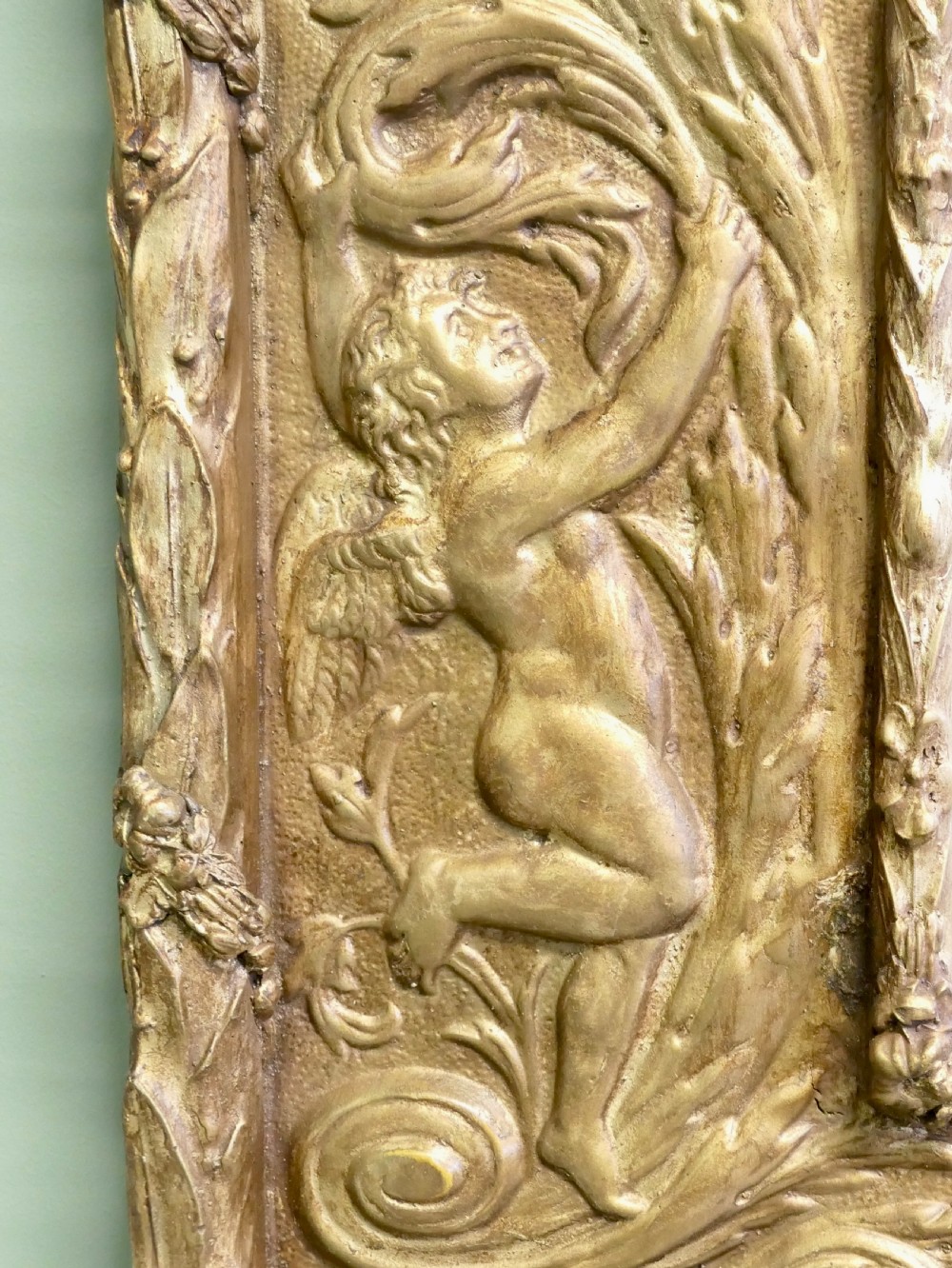 Art Nouveau Hand Beaten Brass Wall Mirror, Girandole Bacchus & Nymphs View V
