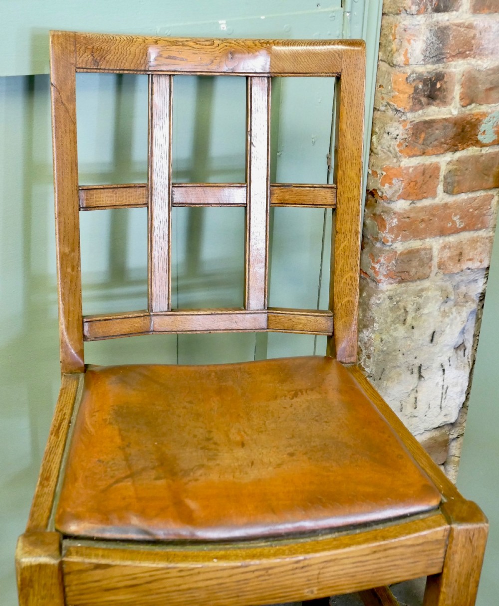 A Good Trio of Arts and Crafts High Bar Stools, in Leather and Golden Oak View IV