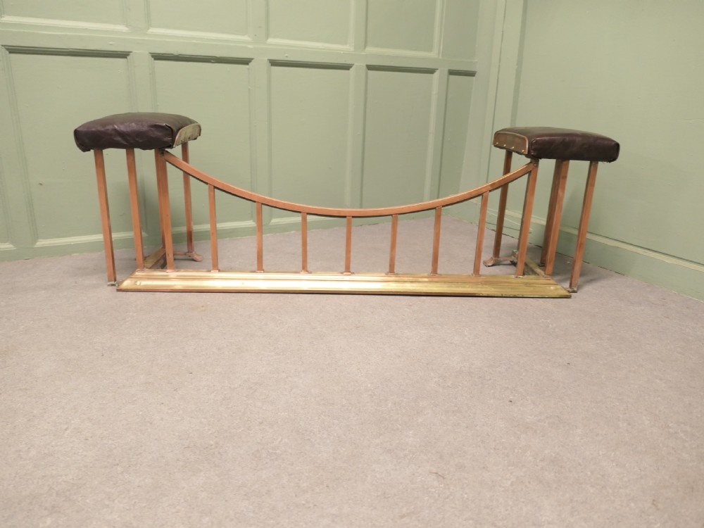 Leather Upholstered Copper and Brass Club Fender