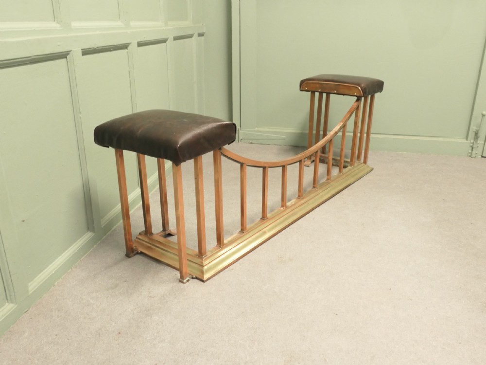 Leather Upholstered Copper and Brass Club Fender View II