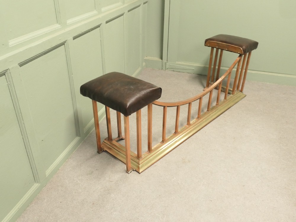 Leather Upholstered Copper and Brass Club Fender View III