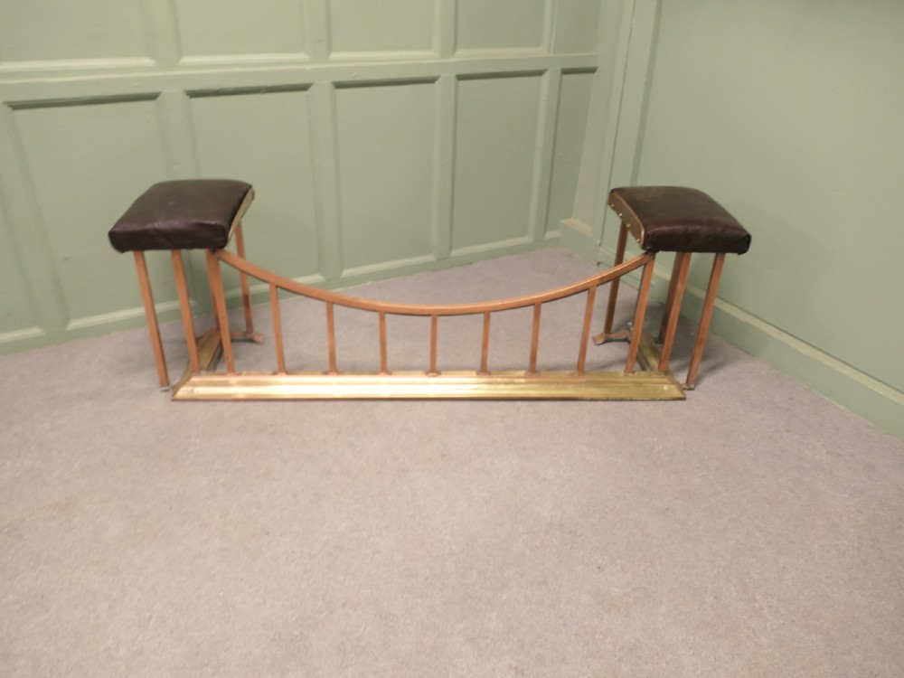 Leather Upholstered Copper and Brass Club Fender View IV
