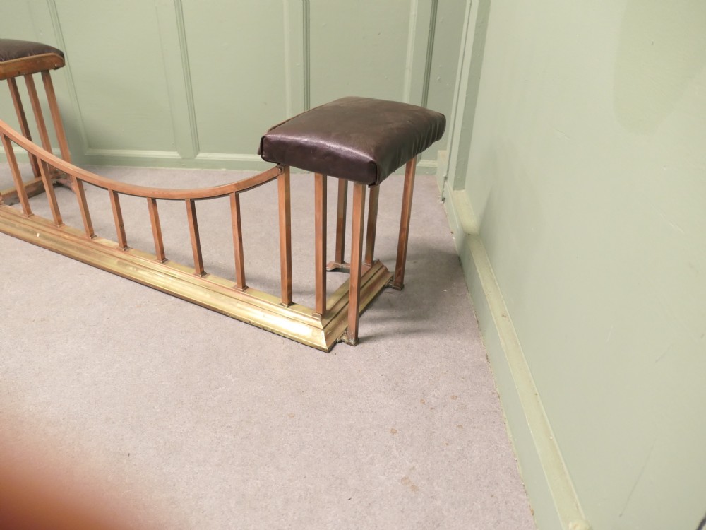Leather Upholstered Copper and Brass Club Fender View V