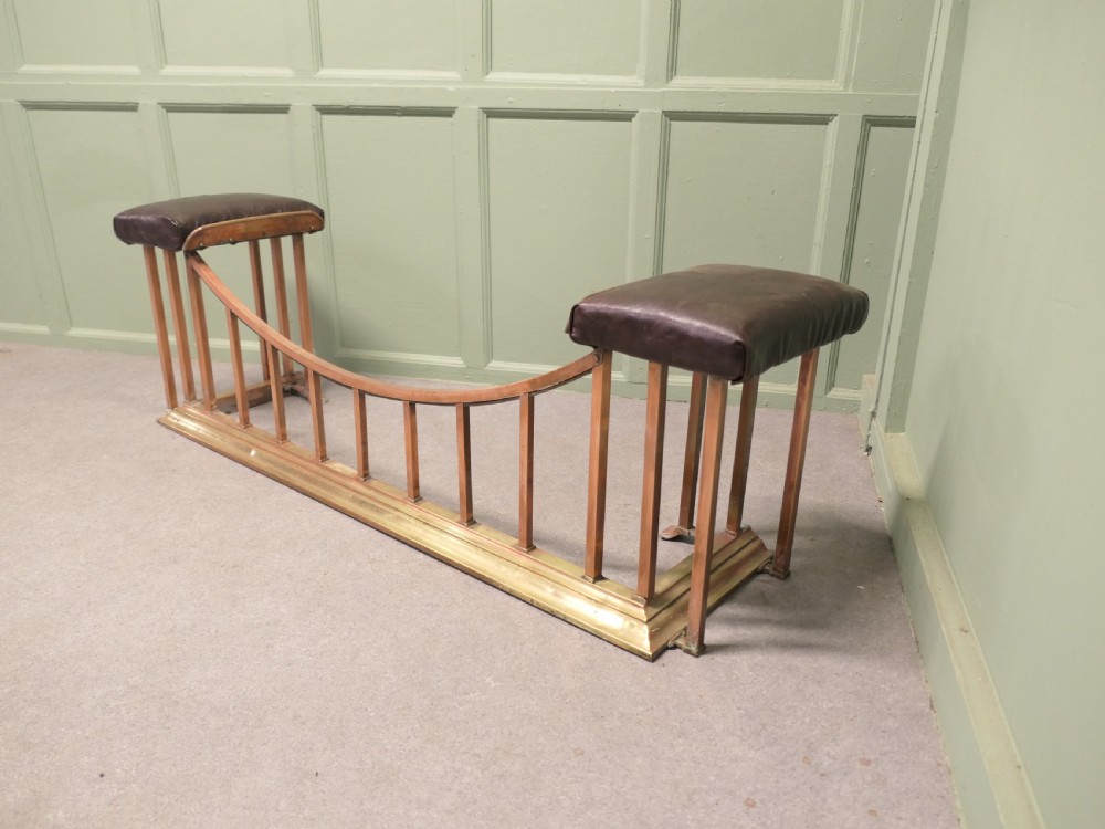Leather Upholstered Copper and Brass Club Fender View VI