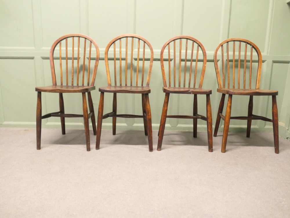 Set of 4 Beech & Elm Hoop Back Windsor Kitchen Dining Chairs