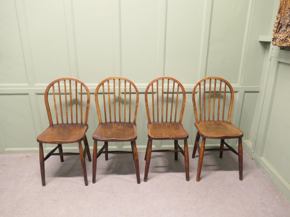 Set of 4 Beech & Elm Hoop Back Windsor Kitchen Dining Chairs View II