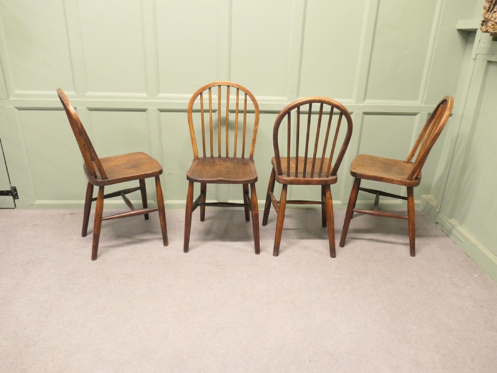 Set of 4 Beech & Elm Hoop Back Windsor Kitchen Dining Chairs View V