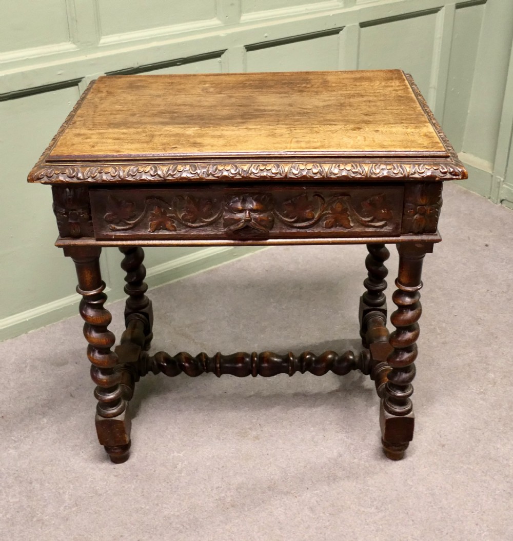 Green Man Gothic Carved Oak Writing Table View III